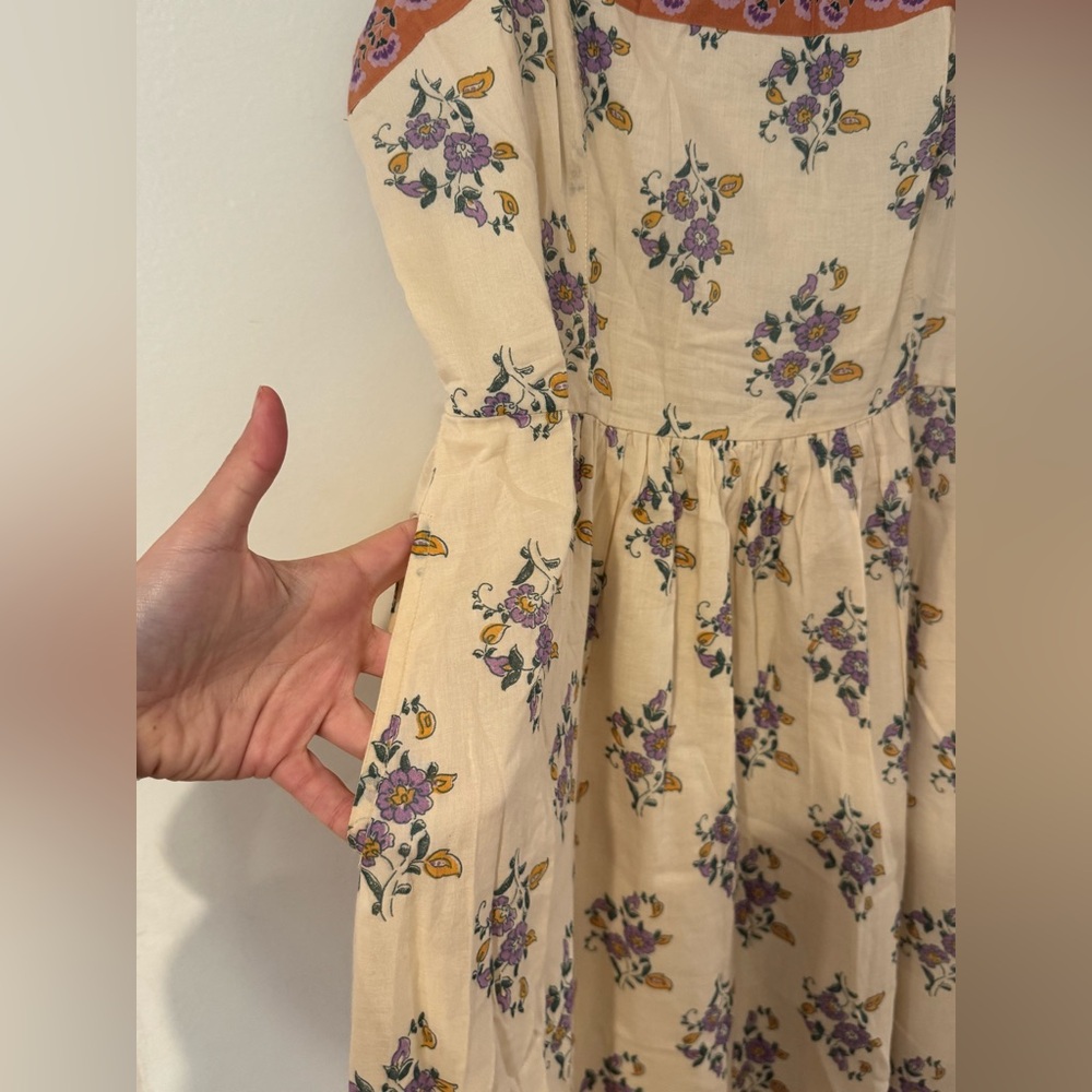Aqua Floral Midi Swing Dress 100% Cotton - Picture 3 of 7